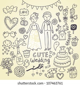 Wedding doodle sketchy vector illustration