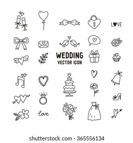 Wedding doodle vector icon set