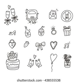 Wedding doodle vector icon set