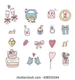 Wedding doodle vector icon set