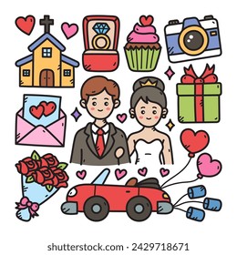 Ilustración vectorial de garabato de boda, fondo aislado