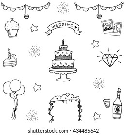 Wedding doodle vector illustration on white backgrounds