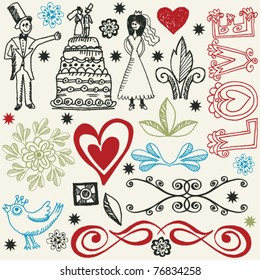 doodles de bodas, elementos de diseño dibujados a mano