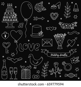 Wedding doodles icons vector set