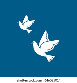 Wedding Dove Bird Flat Icon On Blue Background