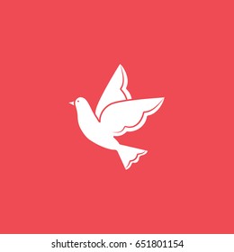 Wedding Dove Bird Flat Icon On Red Background