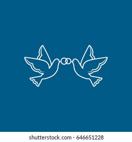 Wedding Dove Bird Line Icon On Blue Background