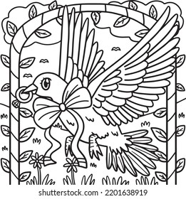 Wedding Dove Carrying Ring Coloring Page for Kids