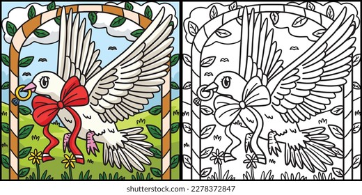Wedding Dove Carrying Ring Coloring Illustration