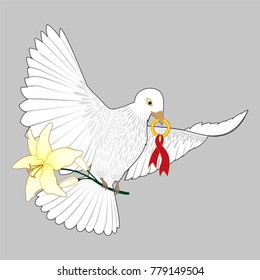 Wedding dove with flower and wedding ring