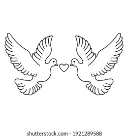 Wedding Dove With Love Icon Black White Coloring Page, Wedding Element, Pigeon Couple