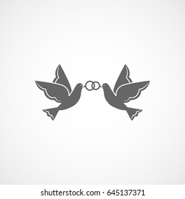Wedding Dove With Rings Flat Icon On White Background