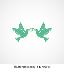 Wedding Dove With Rings Green Flat Icon On White Background