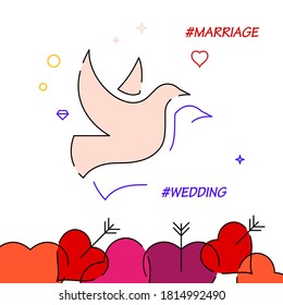 Wedding doves filled line vector icon, simple illustration, wedding related bottom border.