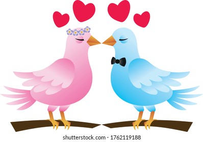 wedding doves illustration, bride and groom