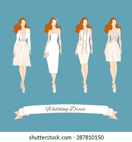 Wedding draw dresses set. Bridal vector.