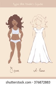 Wedding dress in a-line style, vector illustration