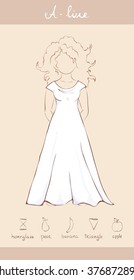 Wedding dress in a-line style, vector illustration