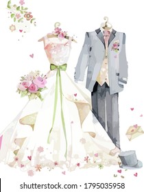 the wedding dress of the bride and groom, with beautiful flowers