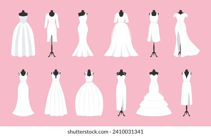 Wedding dress of the bride set. Vector illustration.