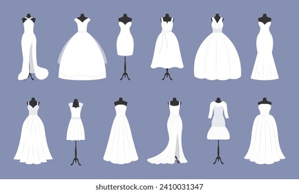 Wedding dress of the bride set. Vector illustration.