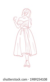 Wedding dress, bride. Trend vector illustration. Linear art. Icon for wedding agencies, photographers, law shops, florists, pastry shops