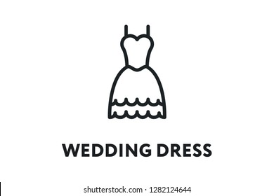 Wedding Dress Bride. Vector Flat Line Stroke Icon.