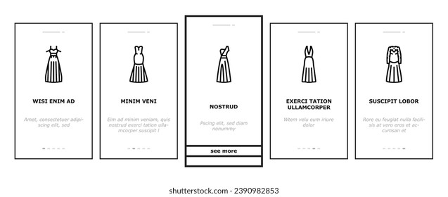 wedding dress bride woman onboarding mobile vector. beautiful white, beauty female, celebration love, bridal fashion, marriage ceremony wedding dress bride woman illustrations