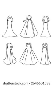 Wedding dress collection outline illustration 