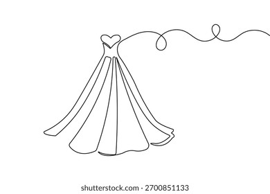 Wedding dress continuous one line drawing minimalist style isolated elegant outline vector illustration