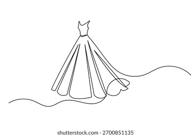 Vestido de casamento contínuo desenho de uma linha estilo minimalista isolado elegante delineamento vetor ilustração