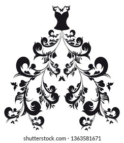wedding dress design, black and white