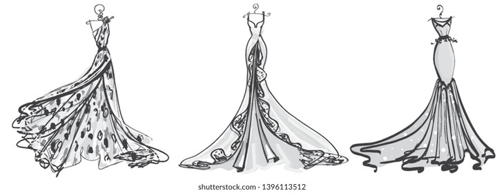 wedding dress design, black and white