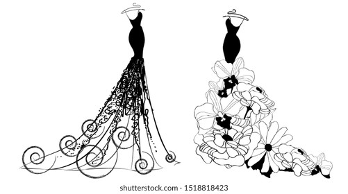 wedding dress design, black and white