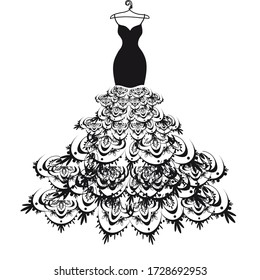 wedding dress design, black and white