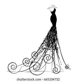 wedding dress design, black and white