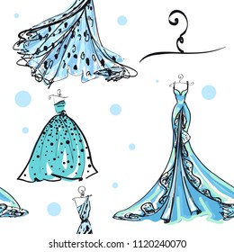 wedding dress design, black and white,blue