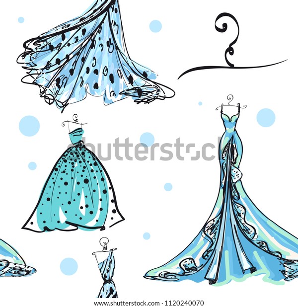 Wedding Dress Design Black Whiteblue Stock Vector Royalty Free