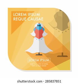 wedding dress flat icon with long shadow,eps10