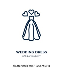 Wedding Dress Icon From Birthday And Party Collection. Thin Linear Wedding Dress, Bride, Dress Outline Icon Isolated On White Background. Line Vector Wedding Dress Sign, Symbol For Web And Mobile