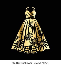 Wedding dress icon. Gold wedding dress vector icon isolated on black background