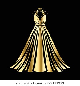 Wedding dress icon. Gold wedding dress vector icon isolated on black background