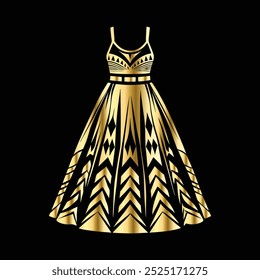 Wedding dress icon. Gold wedding dress vector icon isolated on black background