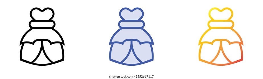 wedding dress icon. Linear, Blue Fill and Gradient Style Design Isolated On White Background