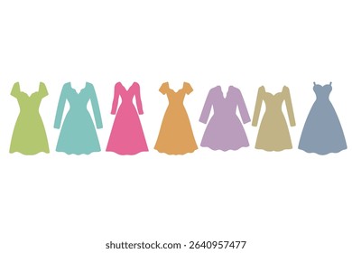 Wedding Dress Icon Set Design