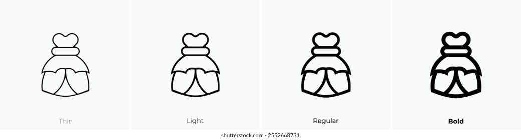 wedding dress icon. Thin, Light Regular And Bold style design isolated on white background