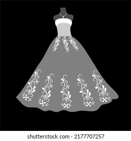 wedding dress illustration, icon .vector.template . white in black 