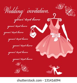 Wedding Dress. Wedding invitation card.