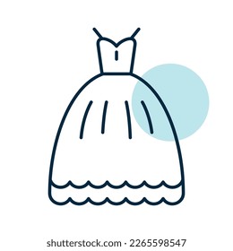 Wedding dress isolated icon. Vector illustration, romance elements. Sticker, patch, badge, card for marriage, valentine