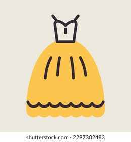 Wedding dress isolated icon. Vector illustration, romance elements. Sticker, patch, badge, card for marriage, valentine
